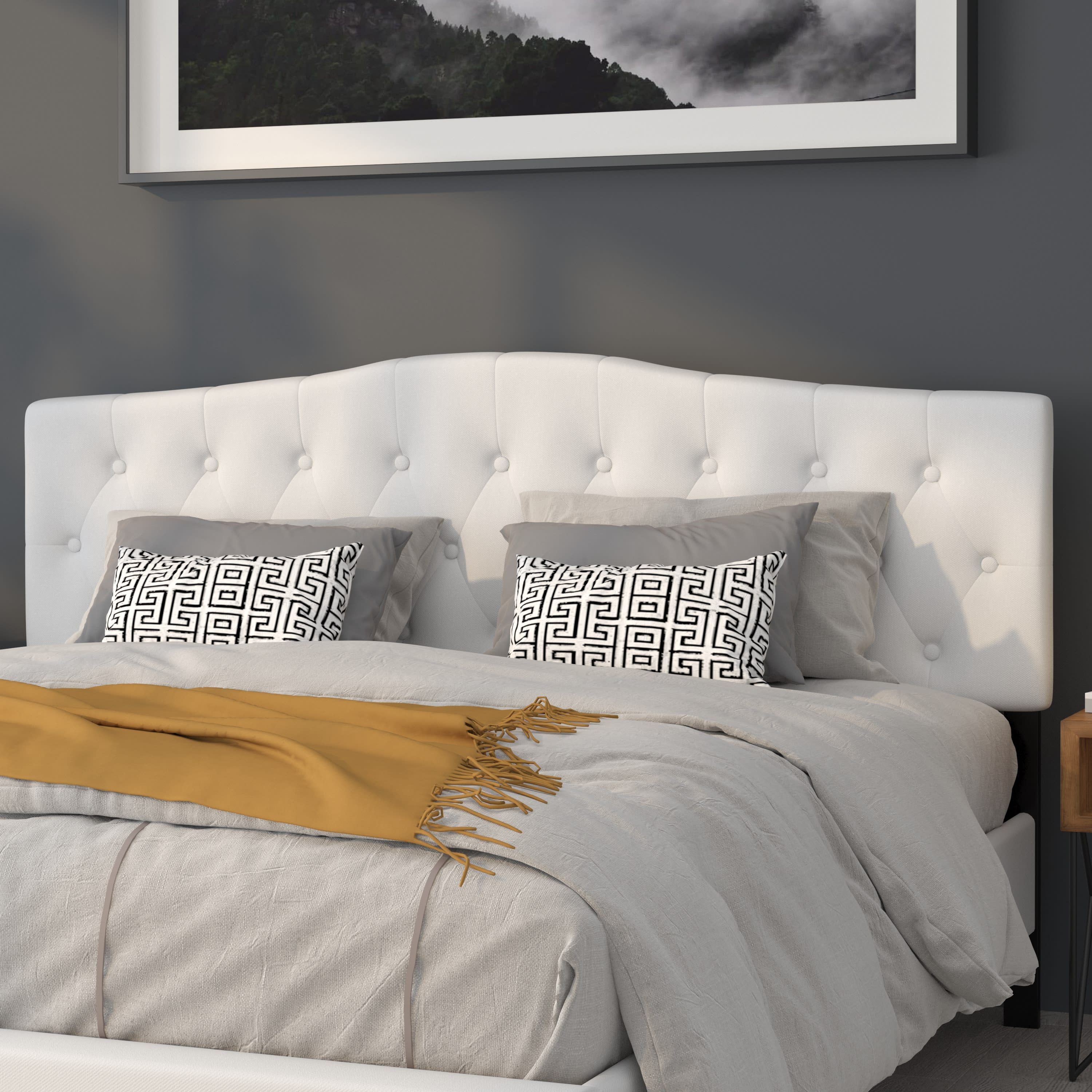 White fabric headboard king discount