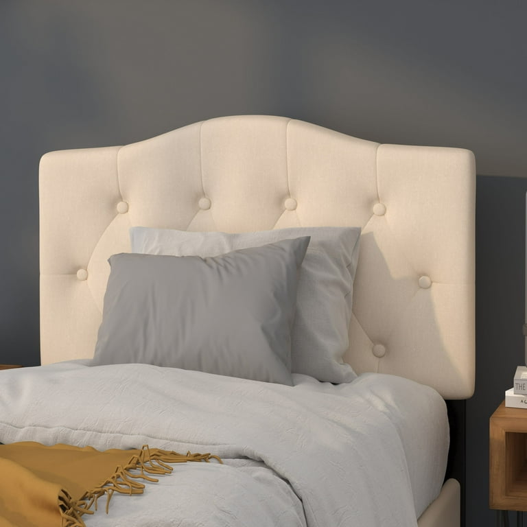Emma Oliver Tufted Upholstered Twin Size Headboard in Beige Fabric