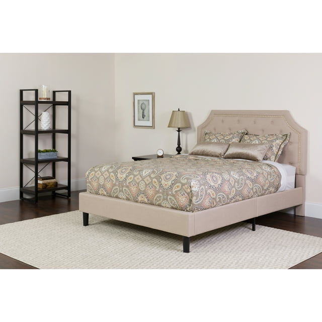 Emma + Oliver Twin Arched Tufted Platform Bed/Mattress in Beige Fabric