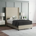 thumbnail image 1 of Emma + Oliver Twin Size Faux Linen Upholstered Platform Bed in Beige with Plush Padded Wingback Headboard and Wood Support Slats - No Box Spring Needed, 1 of 11