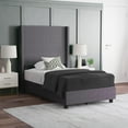 thumbnail image 1 of Emma + Oliver Twin Size Faux Linen Upholstered Platform Bed in Gray with Plush Padded Wingback Headboard and Wood Support Slats - No Box Spring Needed, 1 of 11