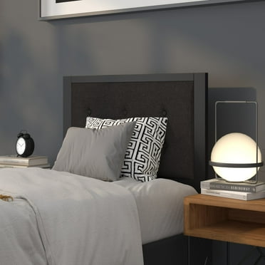 Emma + Oliver Twin Size Upholstered Metal Panel Headboard in Tufted Black Fabric