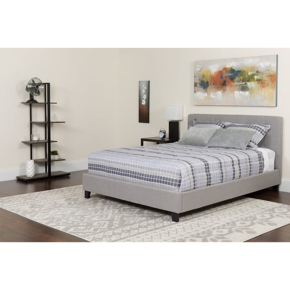 Emma + Oliver Twin Two Button Tufted Platform Bed/Memory Foam Mattress-Light Gray Fabric