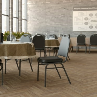 Emma + Oliver Versatile Dome Back Stacking Banquet Chair with Black Vinyl Seat and Back and Silver Vein Frame