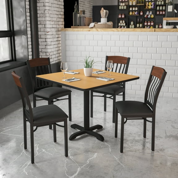 Emma + Oliver Vertical Back Black Metal/Walnut Wood Dining Chair