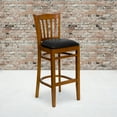 thumbnail image 1 of Emma + Oliver Vertical Slat Back Cherry Wood Barstool, Black Vinyl Seat, 1 of 7