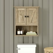 Emma + Oliver Wall Mounted Bathroom Medicine Cabinet Organizer with Adjustable In-Cabinet Shelf, Dual Magnetic Closure Doors, Bottom Open Display Shelf, Brown