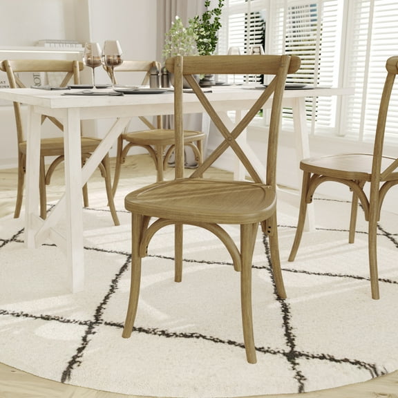 Emma + Oliver Weather-Resistant Wood Look Stackable Resin Cross Back Chair for Indoor/Outdoor Use in Chestnut