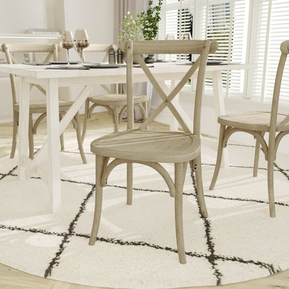 Emma + Oliver Weather-Resistant Wood Look Stackable Resin Cross Back Chair for Indoor/Outdoor Use in Light Oak