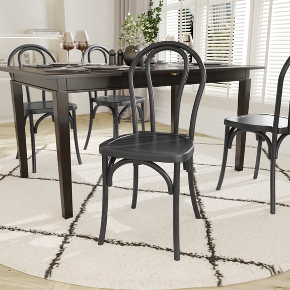 Emma + Oliver Weather-Resistant Wood Look Stackable Resin Thonet Chair for Indoor/Outdoor Use in Black