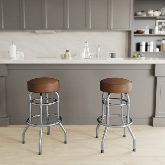 Emma + Oliver Weathered Brown Swivel Seat Double Ring Bar Stool - Set of 2