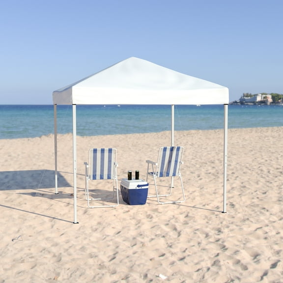 Emma + Oliver White 8'x8' Weather Resistant, UV Coated Pop Up Canopy Tent with Reinforced Corners, Height Adjustable Frame and Carry Bag