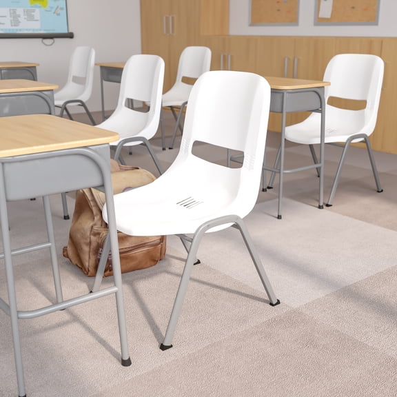 Emma + Oliver White Ergonomic Shell Student Stack Chair - Classroom Chair / Office Guest Chair