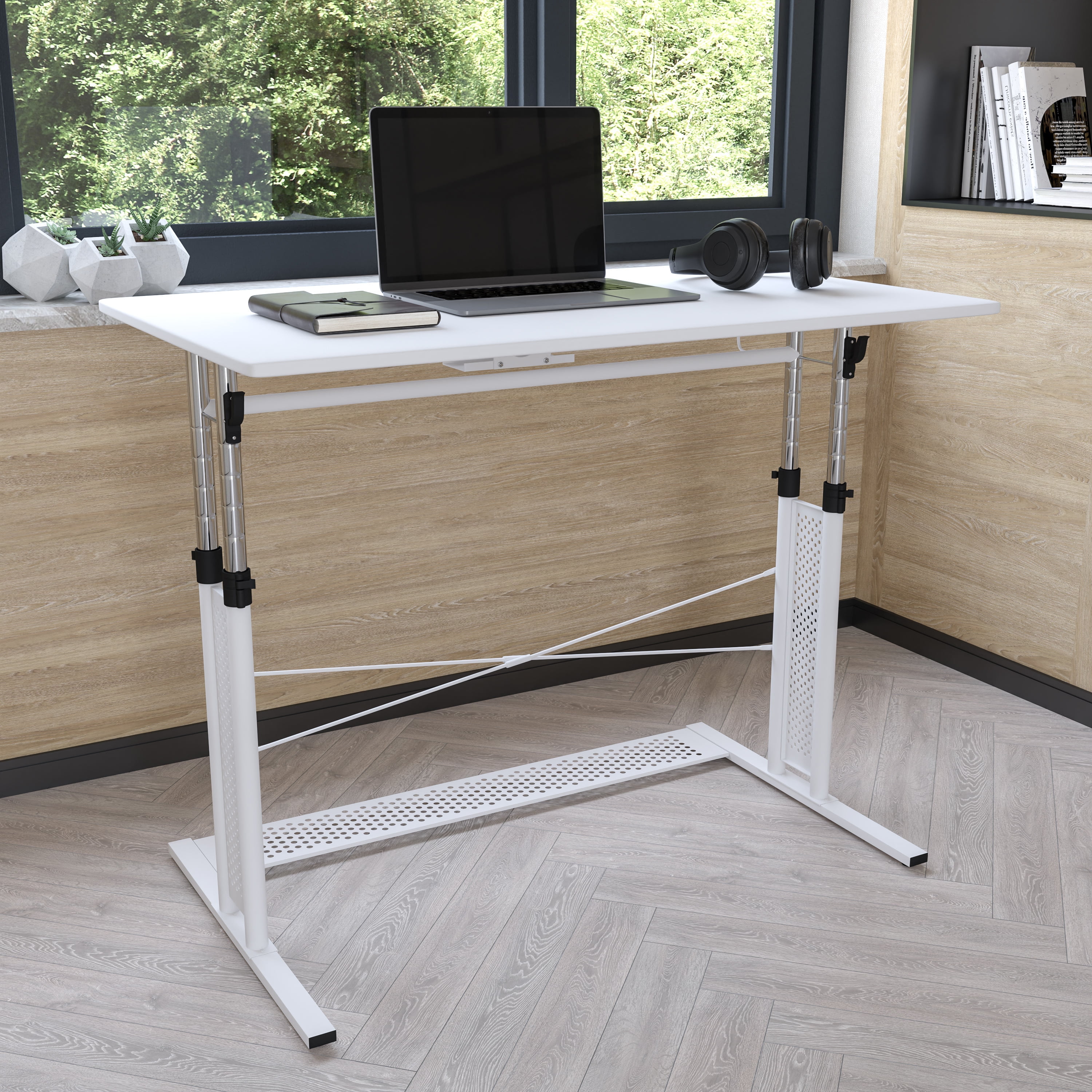 POUT E16 TV Studio Display Easel Stand - Solid Wood, Height Adjustable, Max 88 Lbs For 49" To 70" TVs