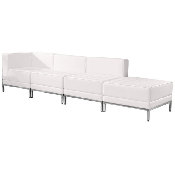 Emma + Oliver White LeatherSoft 4 Piece Chair & Ottoman Set