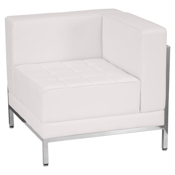 Emma + Oliver White LeatherSoft Modular Right Corner Chair with Quilted Tufted Seat