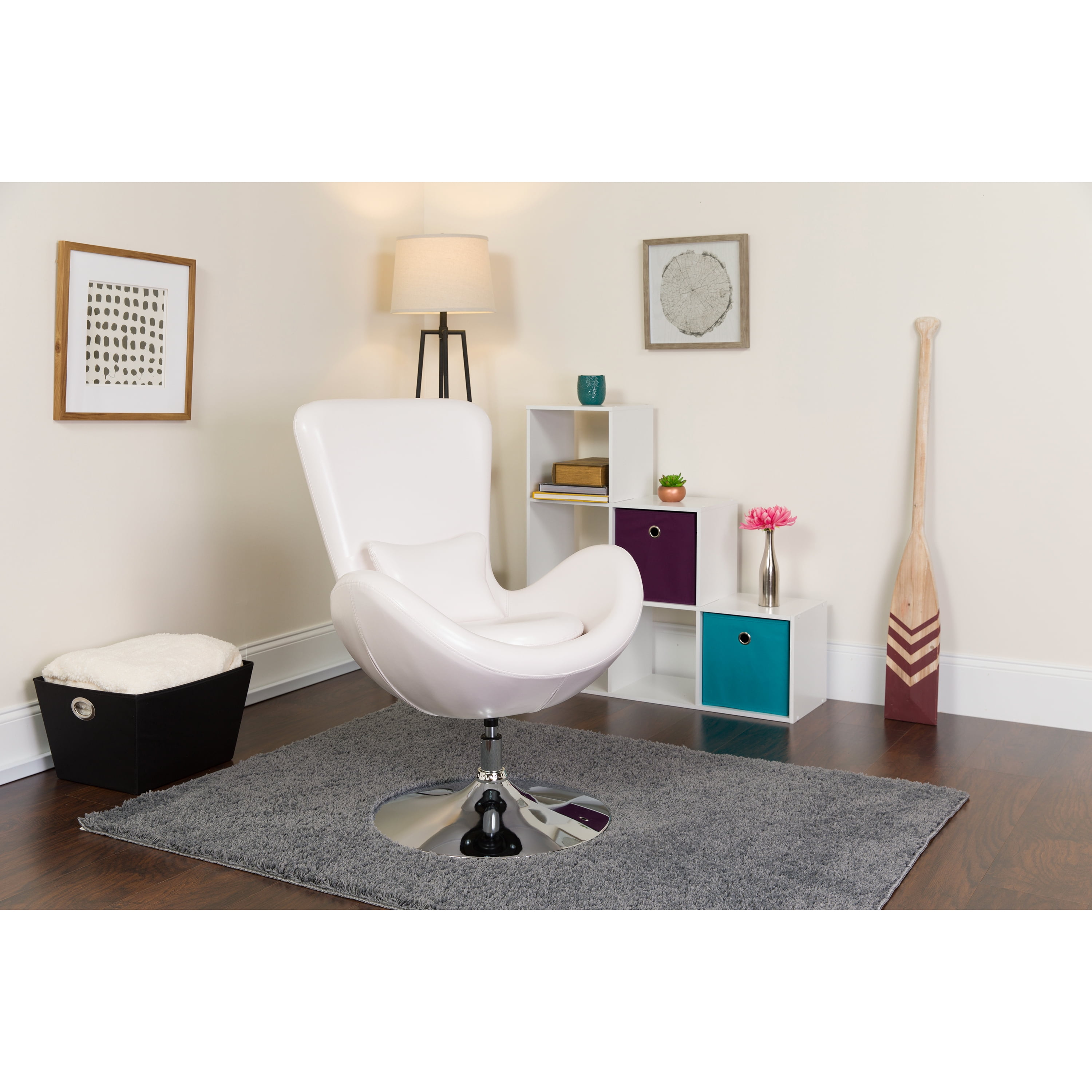 31" White LeatherSoft High Back Swivel Reception Chair
