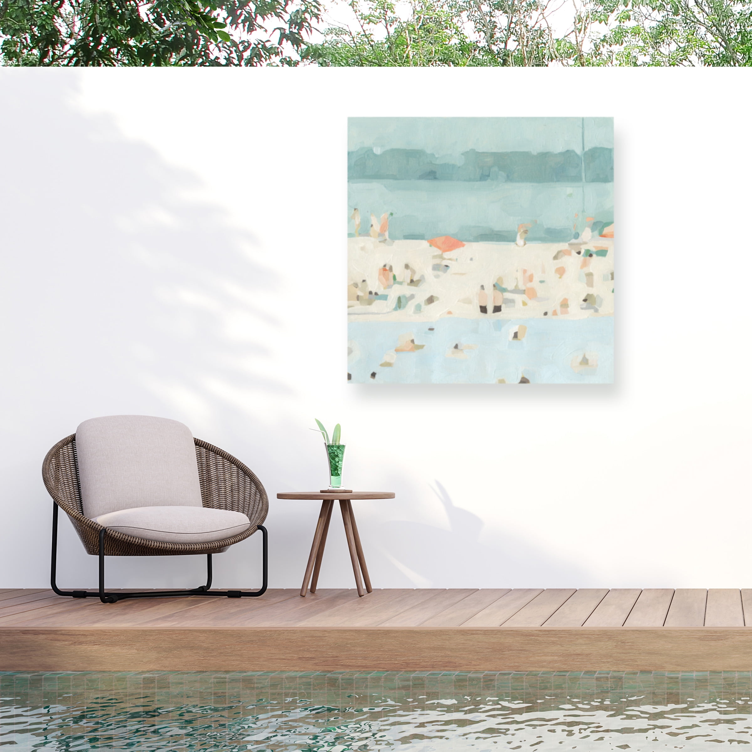 Emma Scarvey Coastal Landscape Turquoise and White Canvas Print with Weather Treated Wood Frame