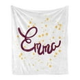 thumbnail image 1 of Emma Soft Flannel Fleece Blanket, Feminine Letters Arrangement Handwritten Newborn Girl Name Curves and Swirls, Cozy Plush for Indoor and Outdoor Use, 50" x 70", Purple and Mustard, by Ambesonne, 1 of 5