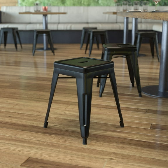 Emma and Oliver Square Stackable Bar Stool, Black (Set of 4)