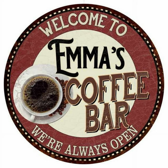 Emma's Coffee Bar Round Metal Sign Kitchen Room Wall Decor 100140041136