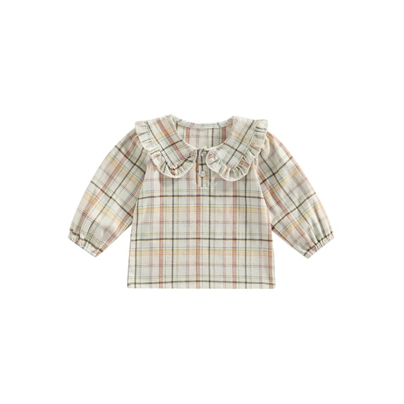 Emmababy Charming Doll Collar Shirts in Plaid/Solid Color for Toddler Girls