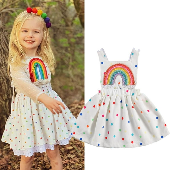 Emmababy Infant Baby Girl Rainbow Dress Sleeveless Polka Dot Overall Dresses Toddler Girl Summer Sundress Outfits Clothes