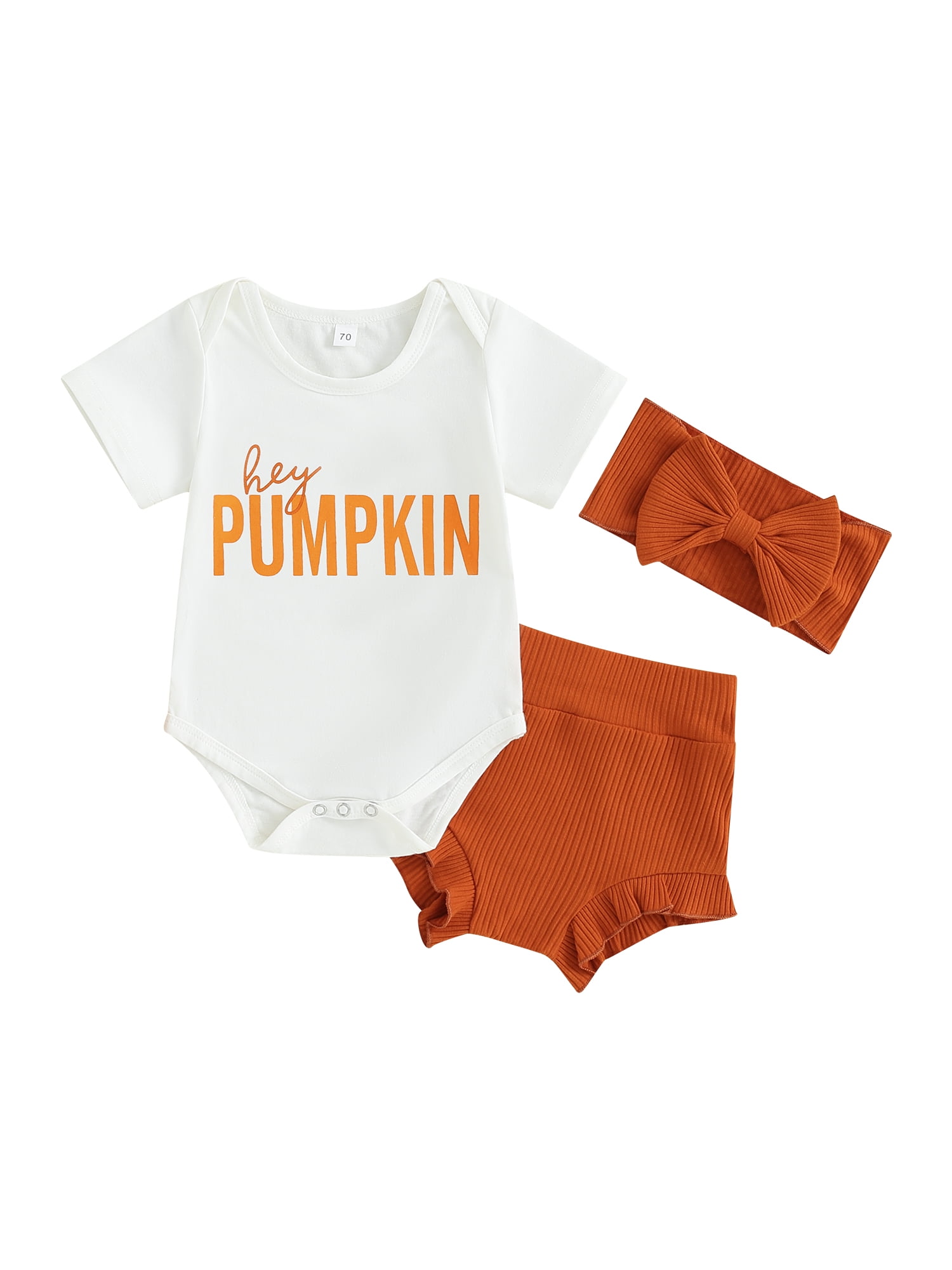 Emmababy Letter Romper, Ruffle Shorts, and Headband Set for Baby Girls