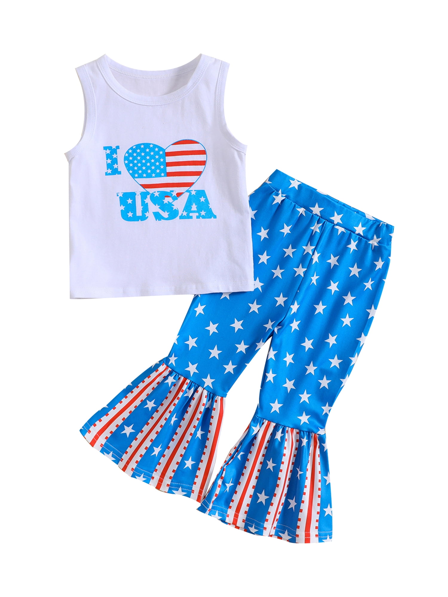 Emmababy Sweet Baby Girl Fourth of July Outfits, Heart Tank Tops + Bell