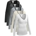 thumbnail image 1 of Emmalise 5-Pack Women’s Long Sleeve Junior V-Neck Shirts-Chic Heather Palette-M, 1 of 4