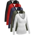 thumbnail image 1 of Emmalise 5-Pack Women’s Long Sleeve Junior V-Neck Shirts-Everyday Versatile Pack-M, 1 of 4