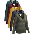 thumbnail image 1 of Emmalise 5-Pack Women’s Long Sleeve Junior V-Neck Shirts-Fall & Winter Color-L, 1 of 4