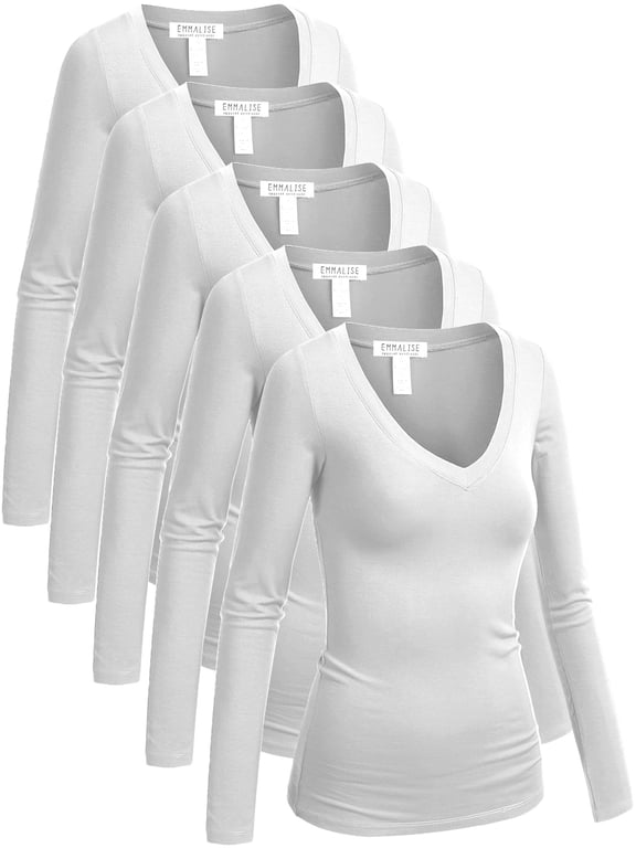 Long Sleeve V-Neck T-Shirts 5-Pack (Women's Juniors)