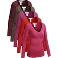 thumbnail image 1 of Emmalise 5-Pack Women’s Long Sleeve Junior V-Neck Shirts-Warm Reds Collection-S, 1 of 4
