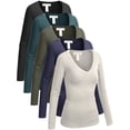 thumbnail image 1 of Emmalise Long Sleeve V-Neck T-Shirts, 5-Pack (Women's Plus), 1 of 4