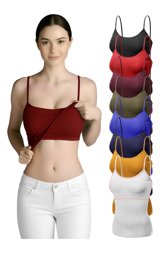 8 Pack Women’s Light Support Stretch Camisoles Bold Primary Palette-S