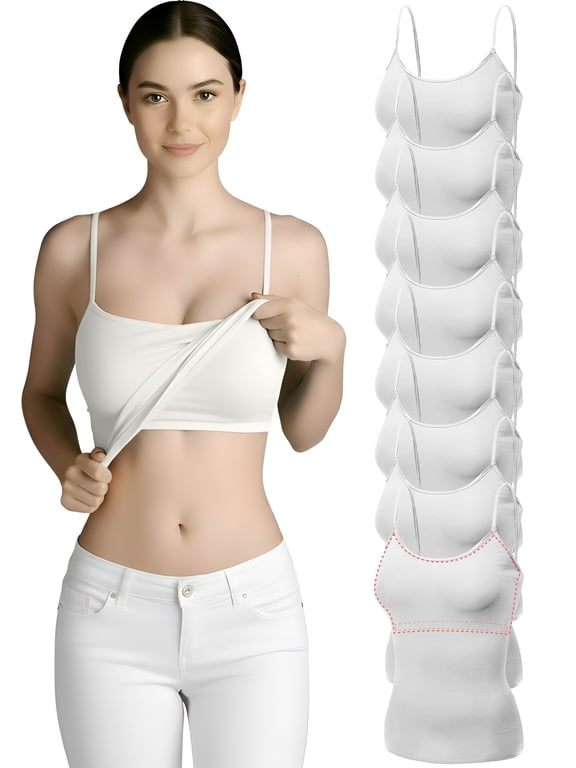 8 Pack Women’s Light Support Stretch Camisoles White Foundation Collection-L