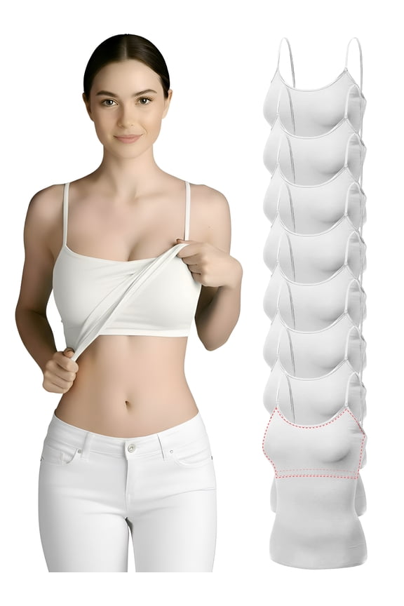8 Pack Women’s Light Support Stretch Camisoles White Foundation Collection-L