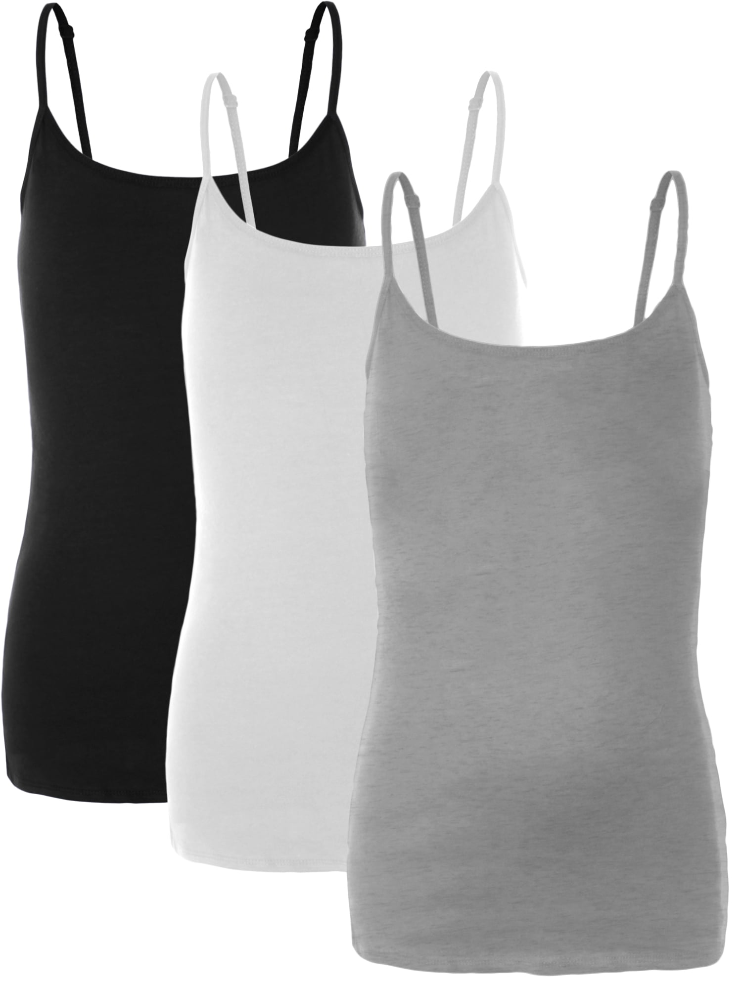 Emmalise Women's Built-In Bra Camisole 3-Pack – Wireless Support Tank For Layering & Workouts (Large, Gray/Black/White)