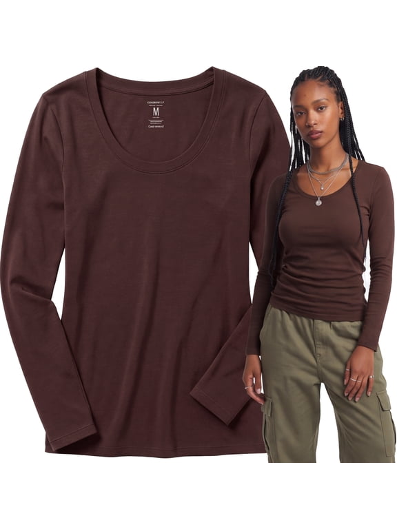 Emmalise Scoop Neck Long Sleeve Active Basic Slim Fit T-Shirt (Women's)