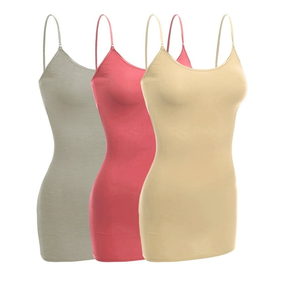 Emmalise Women Camisole Built In Bra Wireless Fabric Support Long Layering Cami, Small, 3Pk Dst Rose Khaki Lt Olive