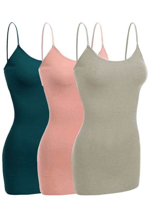 Women Camisole Built In Bra Wireless Fabric Support Long Layering Cami, Small, 3Pk Dst Salmon Green Teal Oat