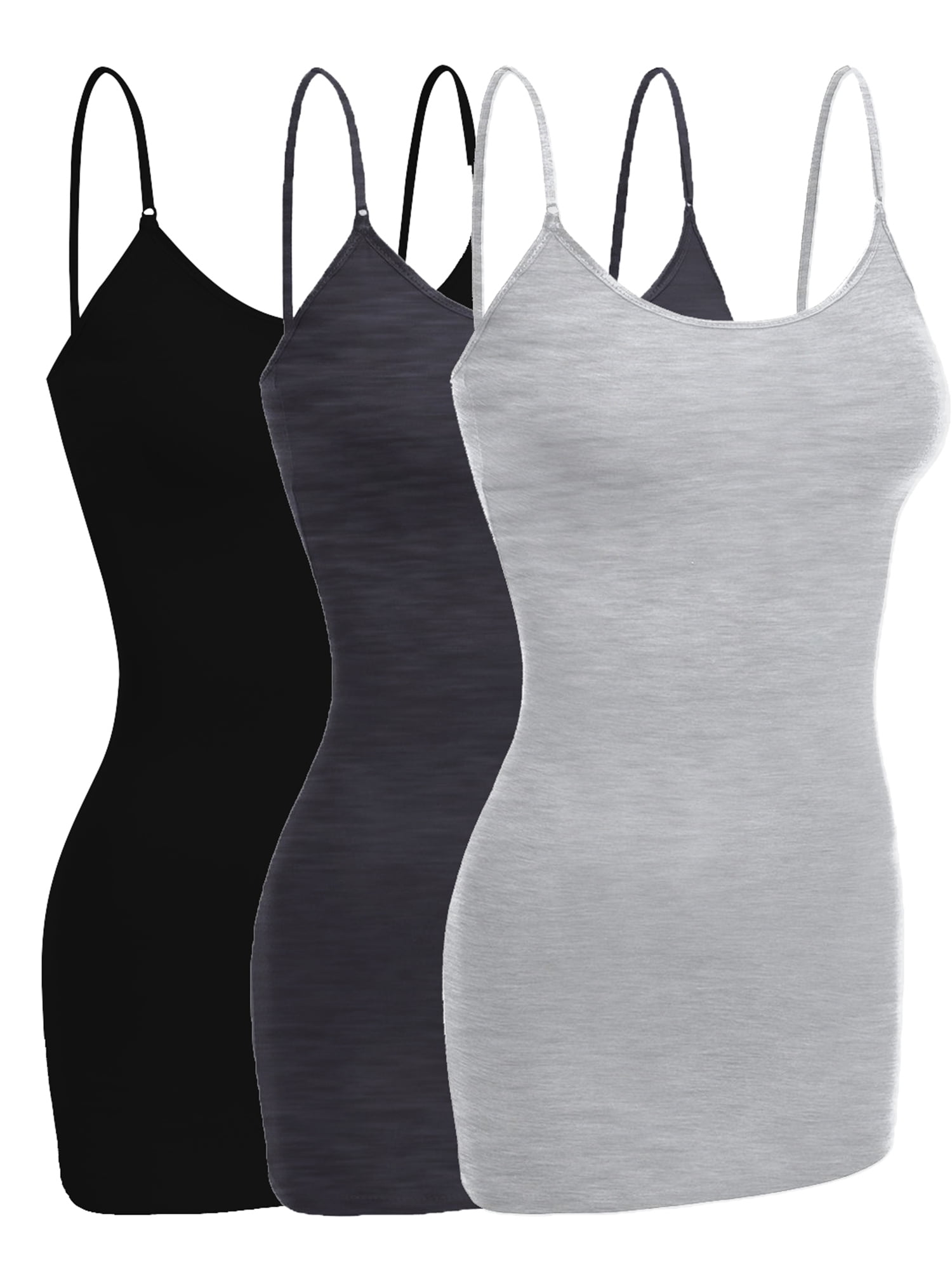 Emmalise Women's Camisole With Built-in Bra - Wireless Fabric Support, Long Layering Tank, 3-Pack