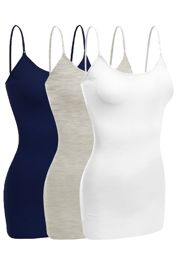 Women Camisole Built in Bra Wireless Fabric Support Long Layering Cami, Small, 3Pk Navy, Oatmeal, White