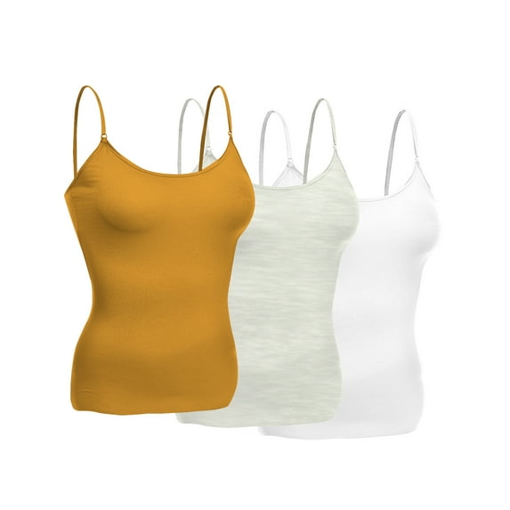 Emmalise Women Layering Short Cami Adjustable Strap Tank Top - 3Pack - Wh, Oat, Msd, L