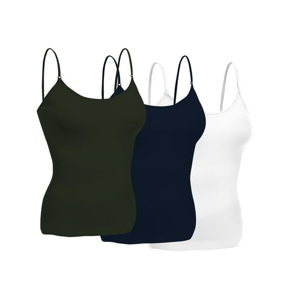 Emmalise Women Layering Short Cami Adjustable Strap Tank Top - 3Pack - Wh, Ov, Navy, S