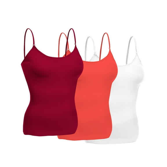 Emmalise Women Layering Short Cami Adjustable Strap Tank Top - 3Pack - Wh, Red, Coral, M