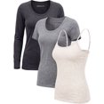 thumbnail image 1 of Emmalise Women’s 3-Piece Top Set: Cami, Short & Long Sleeve Scoop Neck Essential Heather & Oatmeal Mix-S, 1 of 7