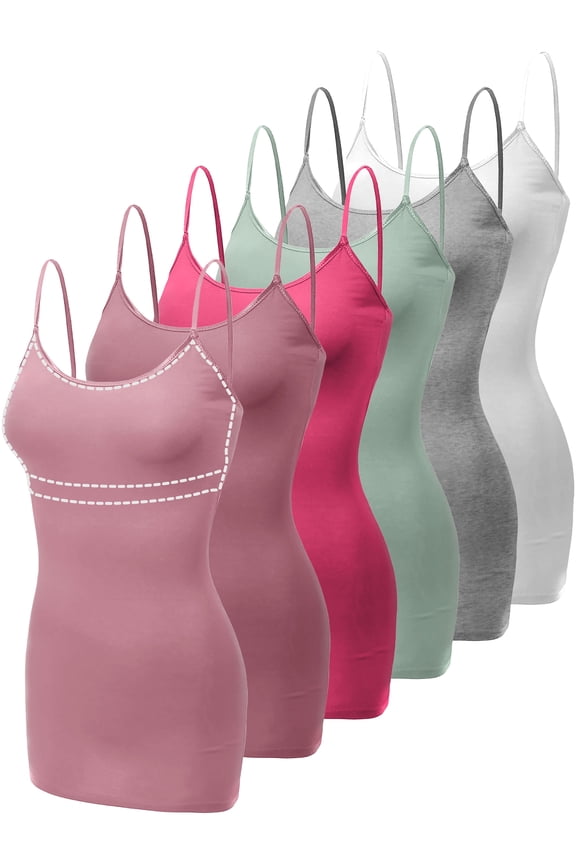 Women's 6-Pack Light Support Camisoles Ribbon Solidarity Set L
