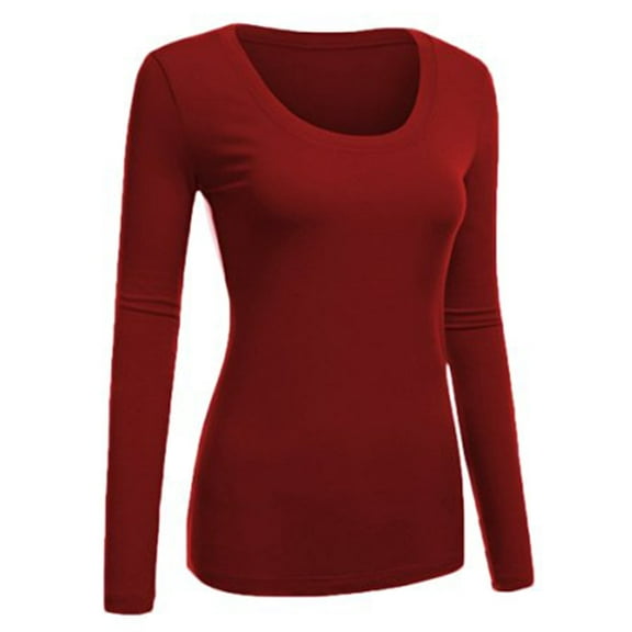 Emmalise Women's Active Basic Scoop Neck Slim Fit Long Sleeve T-Shirt